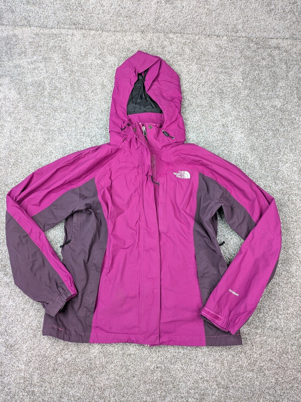The North Face Jacket Women L Purple Nylon HyVent Powder Skirt Vented Hooded Ski